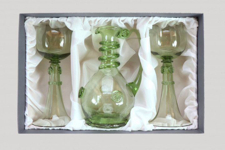 Set - Carafe and 2 pieces Wedding goblets - D-1+2xSV - historical glass
