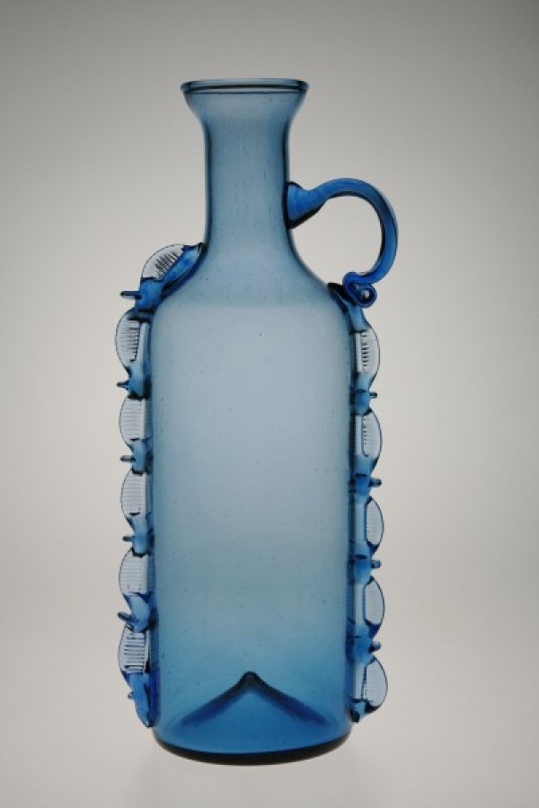 Bottle round blue - 882M - historical glass