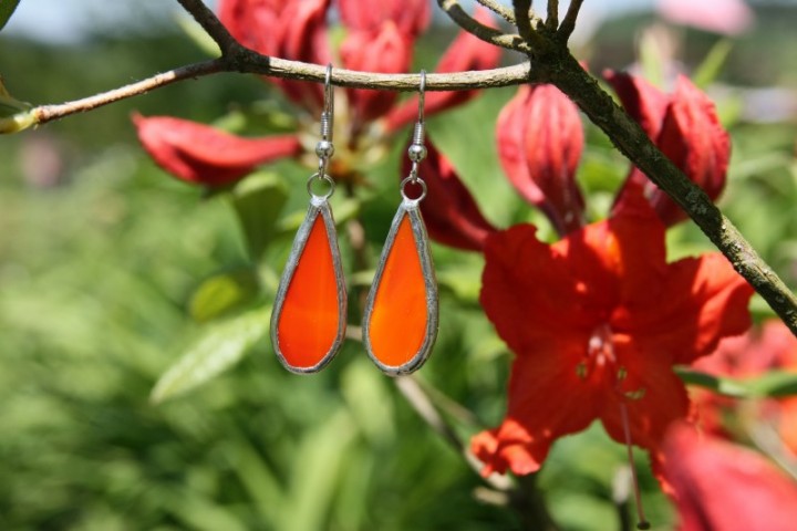 earrings red long - historical glass