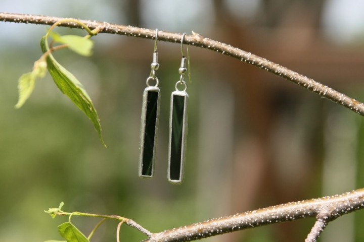 earrings dark green long - historical glass
