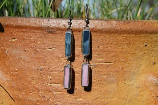 earrings blue and pink - historical glass