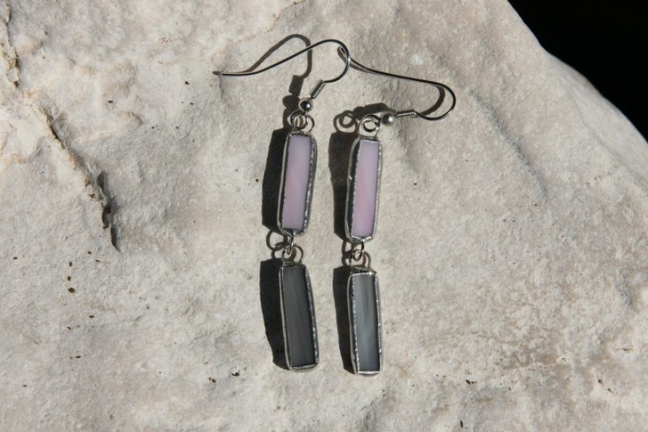 earrings grey and pink - historical glass