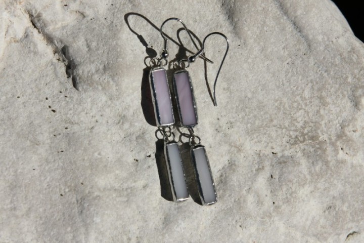 earrings white and pink - historical glass