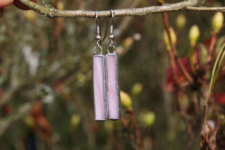 earrings pink long - historical glass