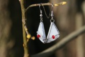 earrings white with bead - historical glass