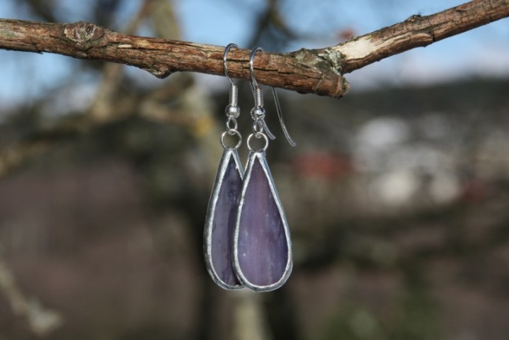 earrings purple long - historical glass