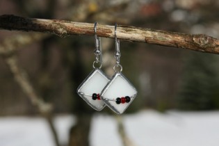 earrings white with beads - historical glass