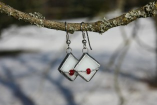 earrings white with bead - historical glass