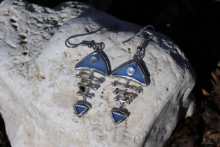earrings fish blue - historical glass