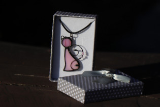 pink cat in a gift box - historical glass