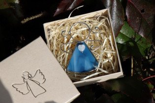 little angel with a blue heart  - historical glass